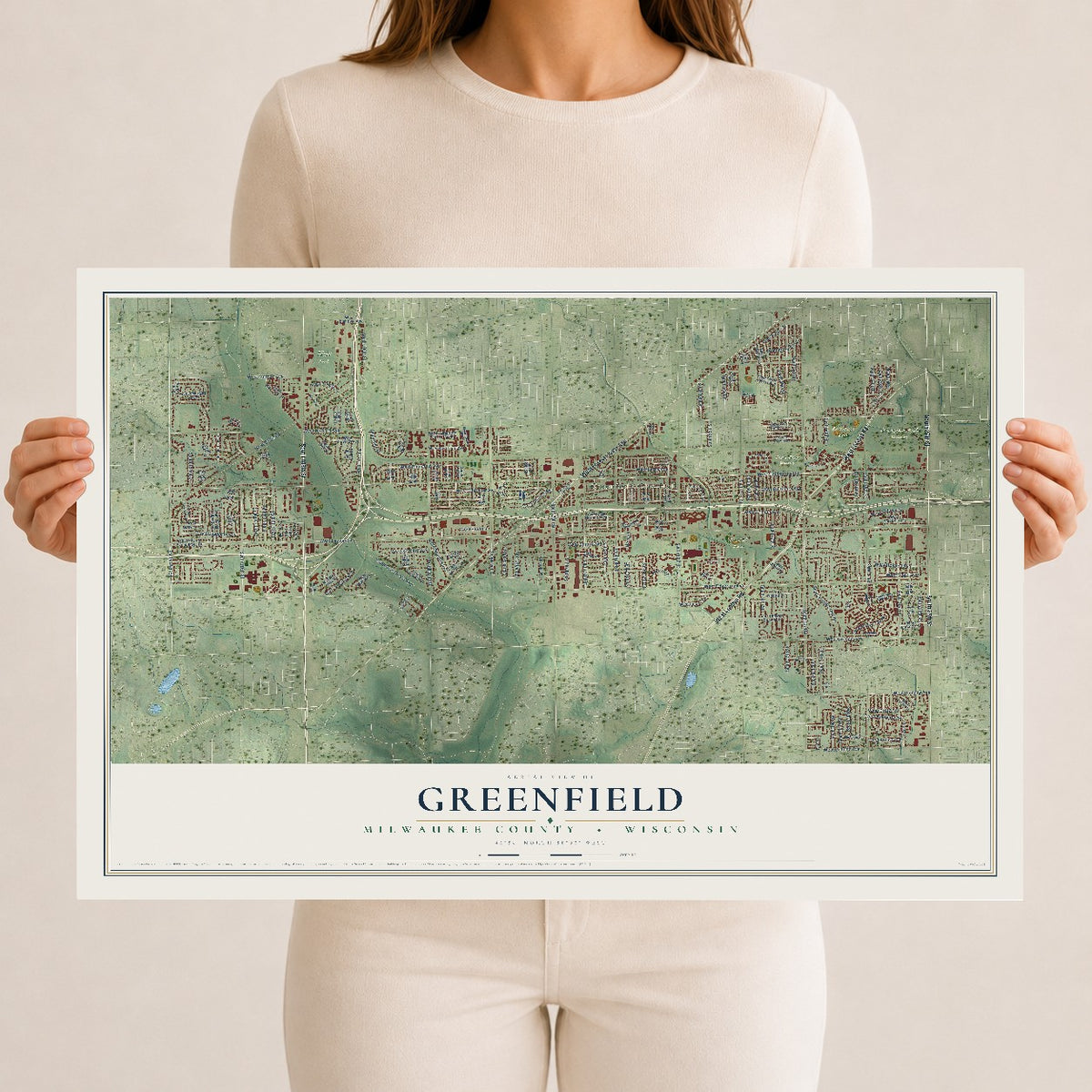 Map of Greenfield, Milwaukee County, Wisconsin, 12 x 18 inch unframed archival matte print