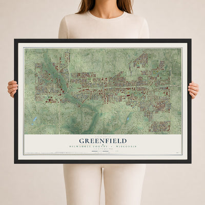 Map of Greenfield, Milwaukee County, Wisconsin, 24 x 36 inch print in a black wood frame
