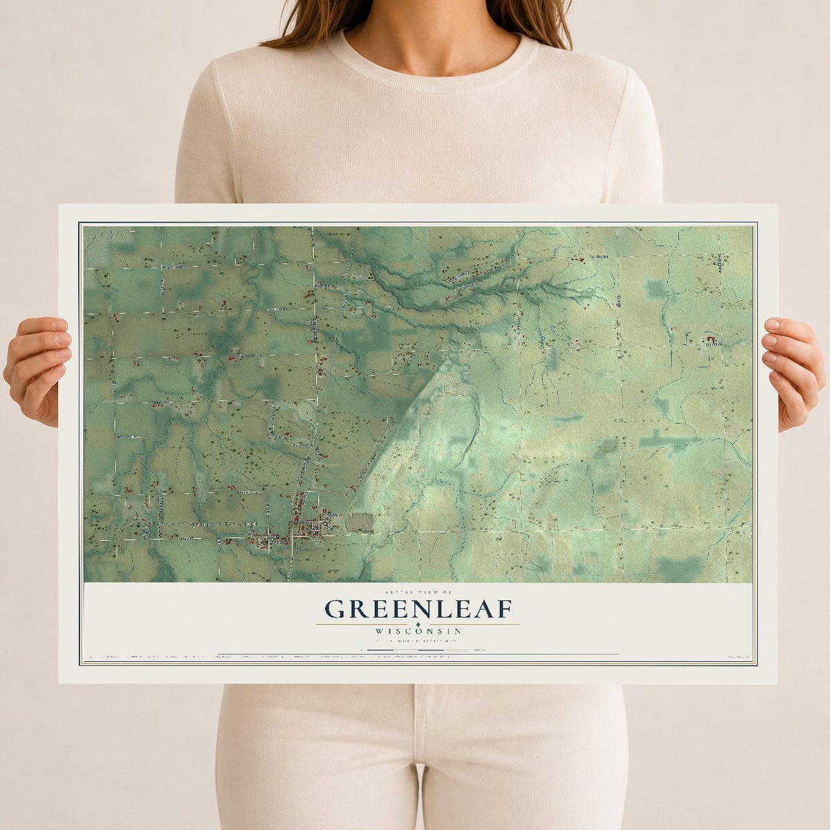 Map of Greenleaf, Wisconsin, 12 x 18 inch unframed archival matte print