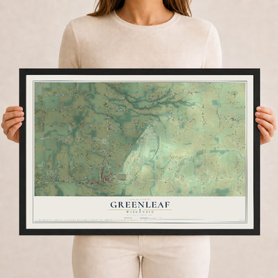 Map of Greenleaf, Wisconsin, 12 x 18 inch print in a black wood frame