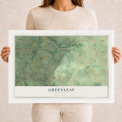 Map of Greenleaf, Wisconsin, 12 x 18 inch print in a white wood frame
