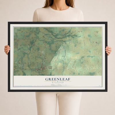 Map of Greenleaf, Wisconsin, 24 x 36 inch print in a black wood frame