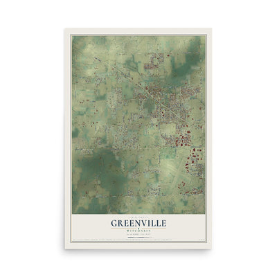 Map of Greenville, Wisconsin, 12 x 18 inch unframed archival matte print