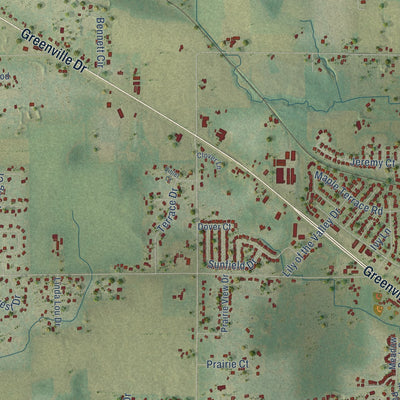 Second close-up of the map of Greenville, Wisconsin print showing more streets and buildings
