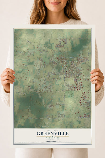 Map of Greenville, Wisconsin, 18 x 24 inch unframed archival matte print