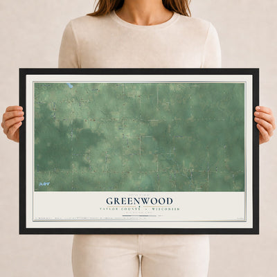 Map of Greenwood, Taylor County, Wisconsin, 12 x 18 inch print in a black wood frame