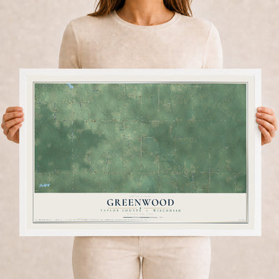 Map of Greenwood, Taylor County, Wisconsin, 12 x 18 inch print in a white wood frame