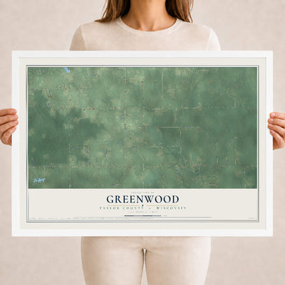 Map of Greenwood, Taylor County, Wisconsin, 18 x 24 inch print in a white wood frame