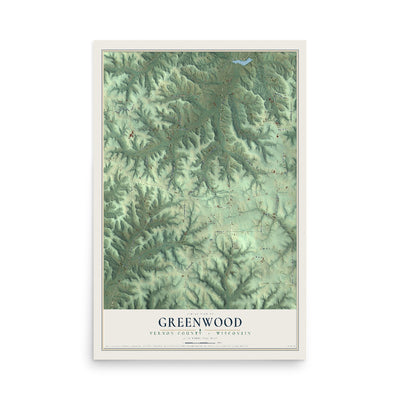 Map of Greenwood, Vernon County, Wisconsin, 12 x 18 inch unframed archival matte print