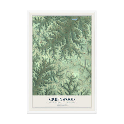 Map of Greenwood, Vernon County, Wisconsin, 12 x 18 inch print in a white wood frame