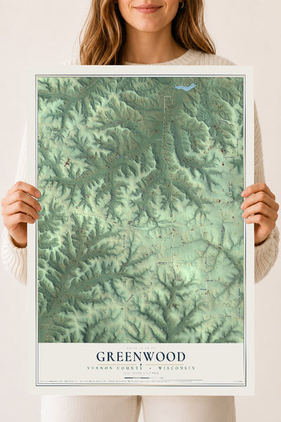 Map of Greenwood, Vernon County, Wisconsin, 18 x 24 inch unframed archival matte print