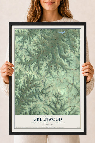 Map of Greenwood, Vernon County, Wisconsin, 18 x 24 inch print in a black wood frame