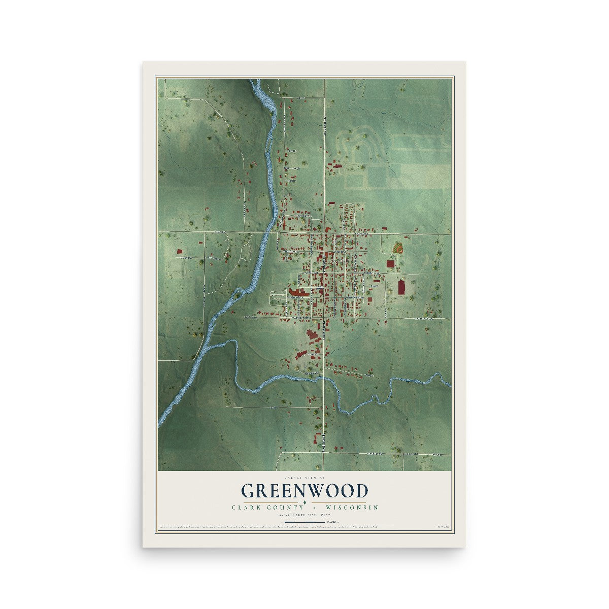 Map of Greenwood, Clark County, Wisconsin, 12 x 18 inch unframed archival matte print