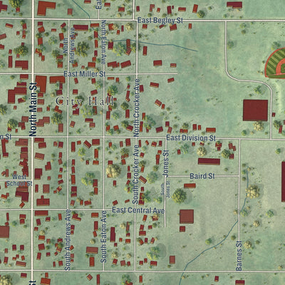 Close-up of the map of Greenwood, Clark County, Wisconsin print showing street and building detail