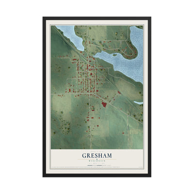 Map of Gresham, Wisconsin, 12 x 18 inch print in a black wood frame