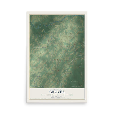 Map of Grover, Marinette County, Wisconsin, 12 x 18 inch unframed archival matte print