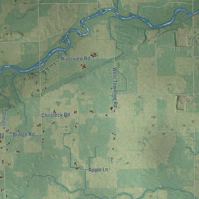 Second close-up of the map of Grover, Marinette County, Wisconsin print showing more streets and buildings