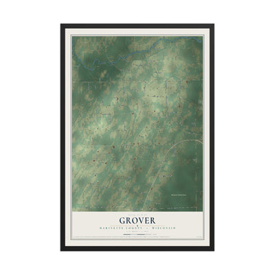 Map of Grover, Marinette County, Wisconsin, 12 x 18 inch print in a black wood frame