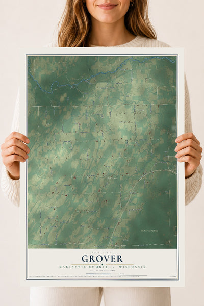 Map of Grover, Marinette County, Wisconsin, 18 x 24 inch unframed archival matte print