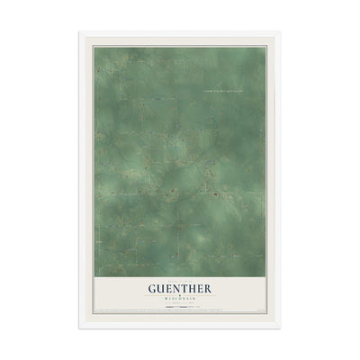 Map of Guenther, Wisconsin, 12 x 18 inch print in a white wood frame