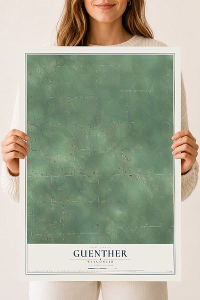 Map of Guenther, Wisconsin, 18 x 24 inch unframed archival matte print
