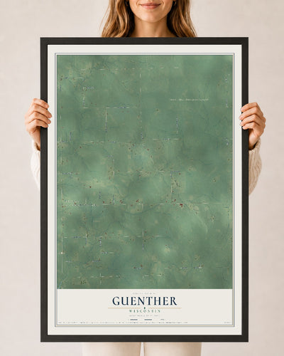 Map of Guenther, Wisconsin, 24 x 36 inch print in a black wood frame