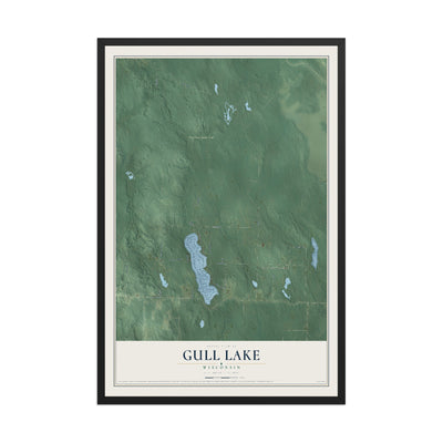 Map of Gull Lake, Wisconsin, 12 x 18 inch print in a black wood frame