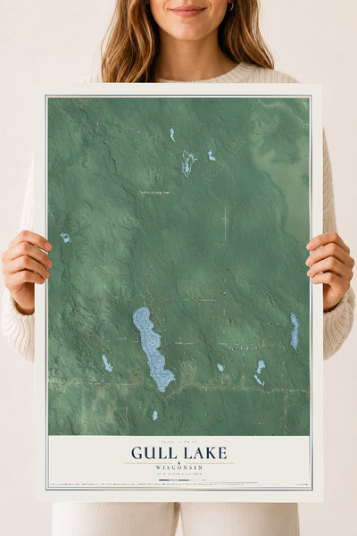 Map of Gull Lake, Wisconsin, 18 x 24 inch unframed archival matte print