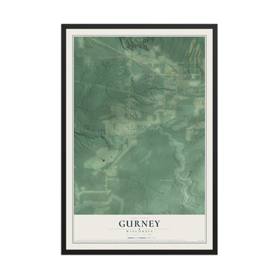 Map of Gurney, Wisconsin, 12 x 18 inch print in a black wood frame