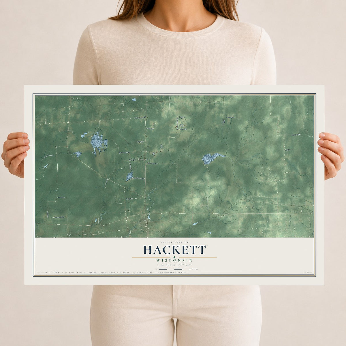 Map of Hackett, Wisconsin, 12 x 18 inch unframed archival matte print