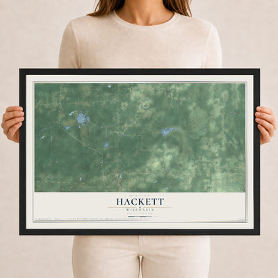 Map of Hackett, Wisconsin, 12 x 18 inch print in a black wood frame