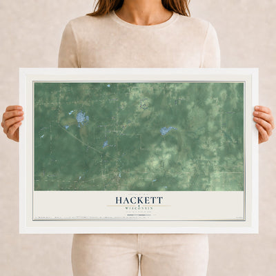 Map of Hackett, Wisconsin, 12 x 18 inch print in a white wood frame