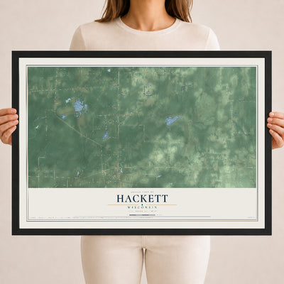 Map of Hackett, Wisconsin, 18 x 24 inch print in a black wood frame