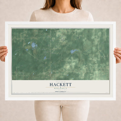 Map of Hackett, Wisconsin, 18 x 24 inch print in a white wood frame