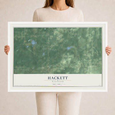 Map of Hackett, Wisconsin, 24 x 36 inch print in a white wood frame