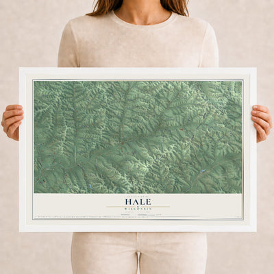 Map of Hale, Wisconsin, 12 x 18 inch print in a white wood frame