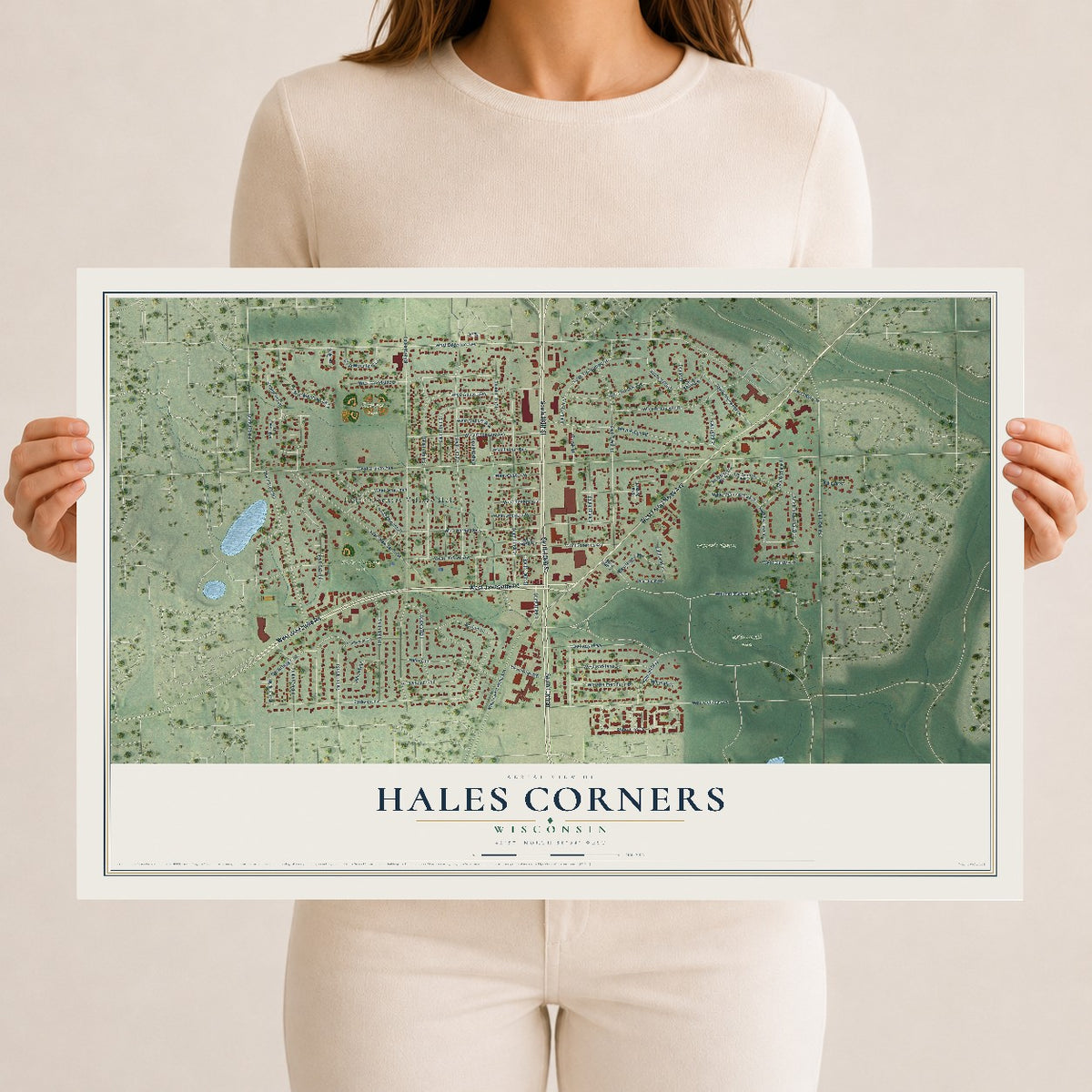 Map of Hales Corners, Wisconsin, 12 x 18 inch unframed archival matte print