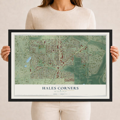 Map of Hales Corners, Wisconsin, 12 x 18 inch print in a black wood frame