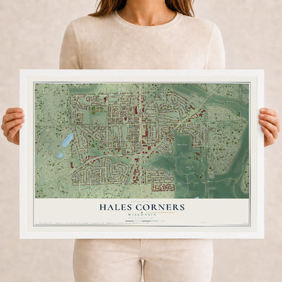 Map of Hales Corners, Wisconsin, 12 x 18 inch print in a white wood frame