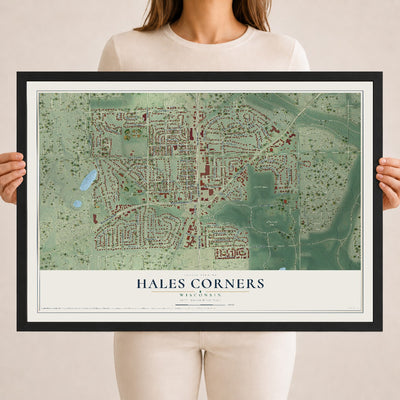 Map of Hales Corners, Wisconsin, 18 x 24 inch print in a black wood frame