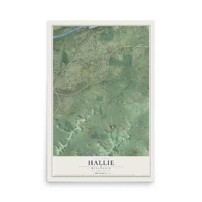 Map of Hallie, Wisconsin, 12 x 18 inch unframed archival matte print