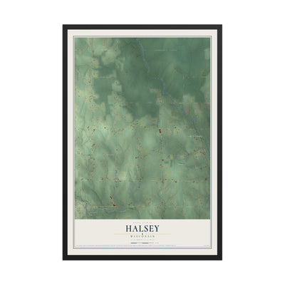 Map of Halsey, Wisconsin, 12 x 18 inch print in a black wood frame