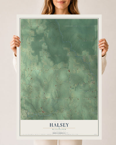 Map of Halsey, Wisconsin, 24 x 36 inch unframed archival matte print