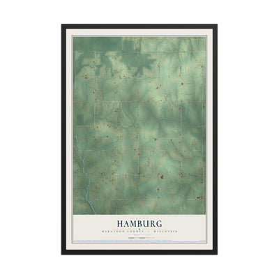 Map of Hamburg, Marathon County, Wisconsin, 12 x 18 inch print in a black wood frame