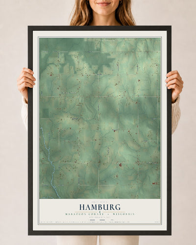 Map of Hamburg, Marathon County, Wisconsin, 24 x 36 inch print in a black wood frame