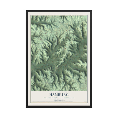 Map of Hamburg, Vernon County, Wisconsin, 12 x 18 inch print in a black wood frame