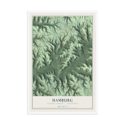 Map of Hamburg, Vernon County, Wisconsin, 12 x 18 inch print in a white wood frame