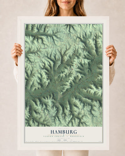 Map of Hamburg, Vernon County, Wisconsin, 24 x 36 inch print in a white wood frame