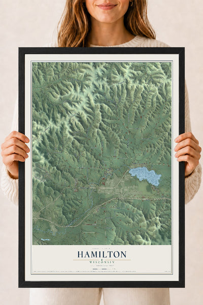 Map of Hamilton, Wisconsin, 18 x 24 inch print in a black wood frame