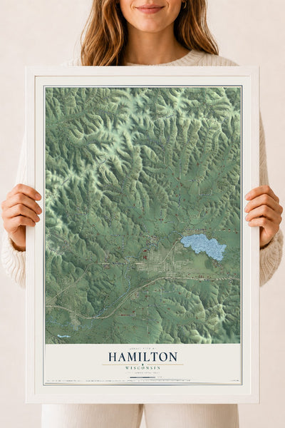 Map of Hamilton, Wisconsin, 18 x 24 inch print in a white wood frame